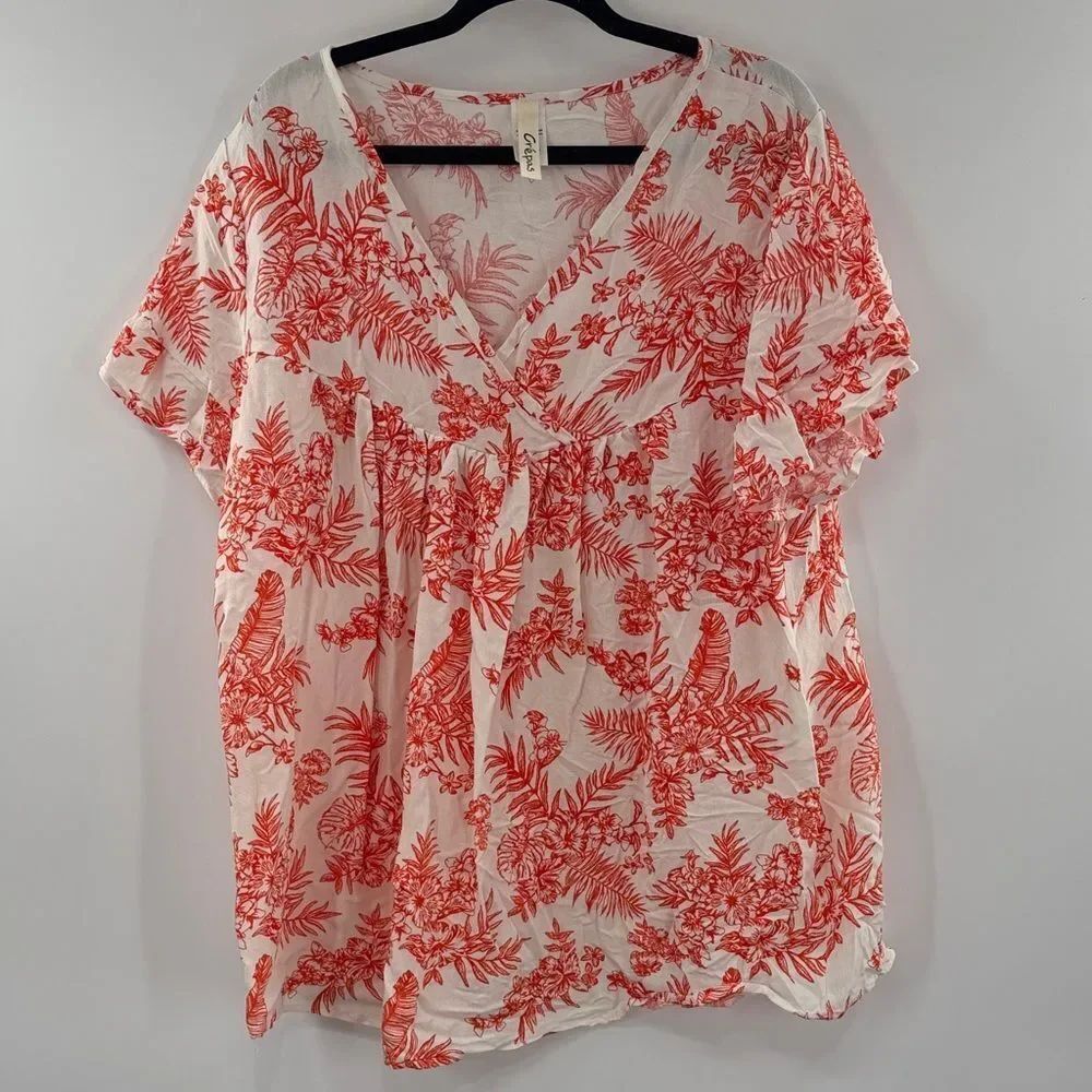 3For$20 Crepas Floral Red and White Women's Top size 1X